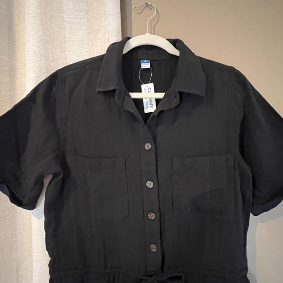 NWT Old Navy Crinkle Gauze Black Romper Waist Defined, Size Medium Tall - Picture 2 of 12